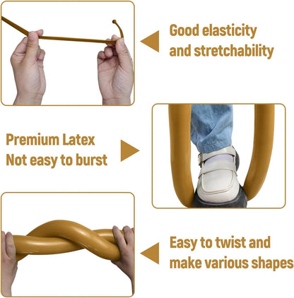 Skiennix 260 Latex Twisting Balloons - 100Pcs Brown Long Balloons for Animal Modeling & Party Decor