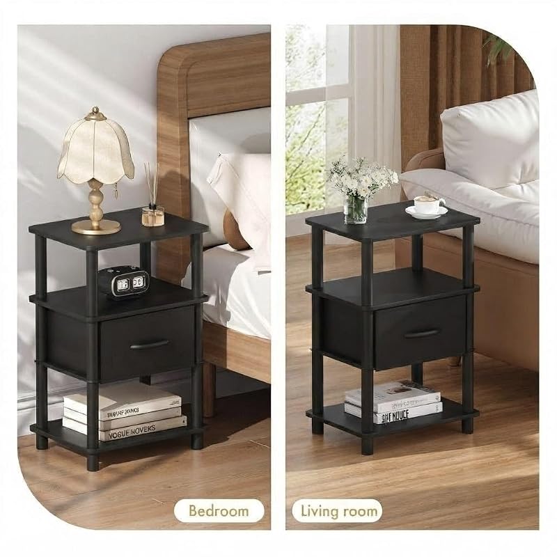 Nightstand with Charging Station - Black, 15.8 W x 11.8 D x 24.4 H (Variation: Black+Charging Station)