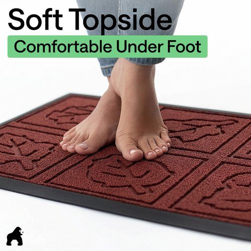 GORILLA GRIP 100% Waterproof All-Season WeatherMAX Doormat 35x23, US Designed Natural Rubber, Stain and Fade Resistant, Low Profile Indoor Outdoor Door Mats, Easy Clean Patio Mat, Burgundy Leaves