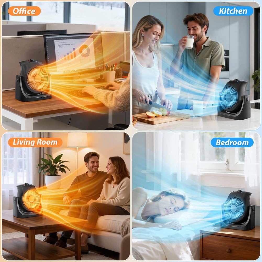 Skiennix Portable Electric Space Heater & Desk Fan - 2-in-1 Combo with 45° Tilt & 1500W Overheat Protection