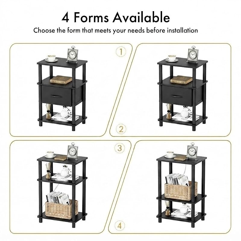 Nightstand with Charging Station - Black, 15.8 W x 11.8 D x 24.4 H (Variation: Black+Charging Station)