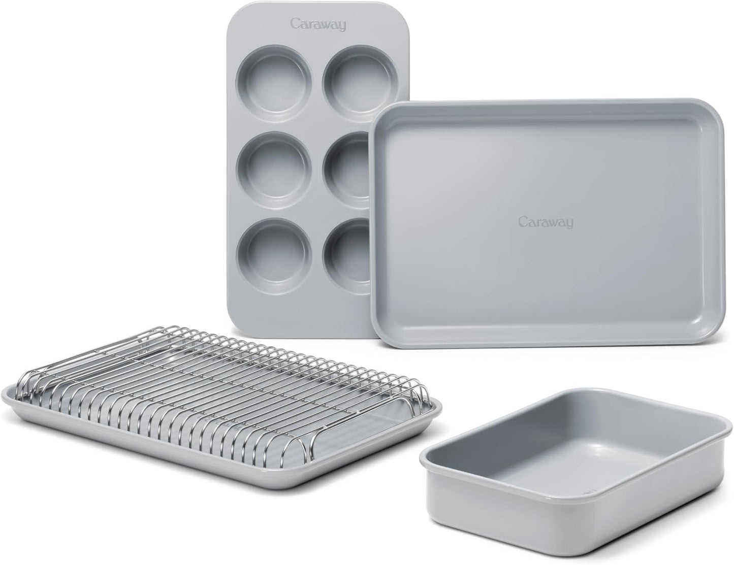 Caraway Mini Bakeware Set - Non-Stick, Non-Toxic Ceramic Coating - Compact Pans for Small Kitchens - Gray