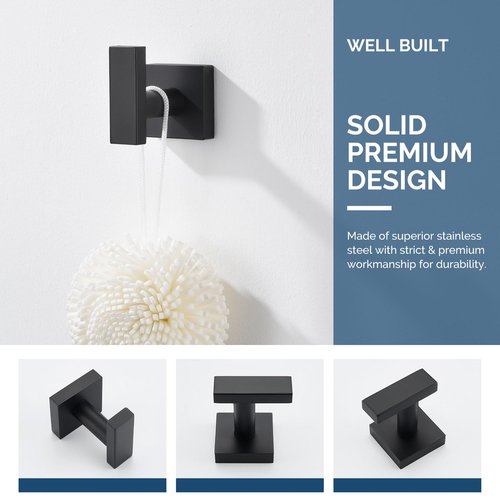 Angle Simple Towel Hook for Bathroom, Stainless Steel Hand Towel Coat Hook for Wall, Matte Black