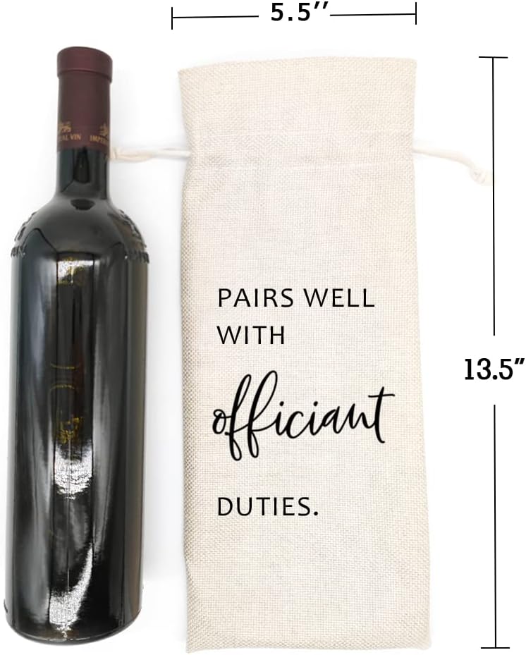 Socive Wedding Wine Bag, Officiant Wine Bag Gift, Officiant & Pastor Gifts, Burlap Drawstring Wine Bag