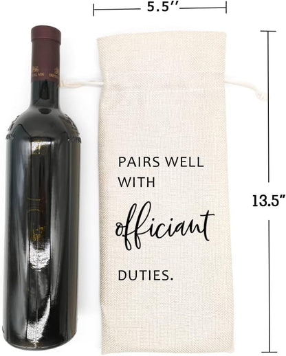 Socive Wedding Wine Bag, Officiant Wine Bag Gift, Officiant & Pastor Gifts, Burlap Drawstring Wine Bag