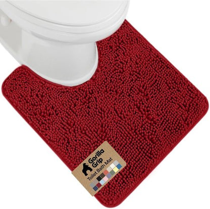 GORILLA GRIP Plush Shaggy Chenille Bath Rug Mat - Soft Microfiber, Oval Toilet Base, Machine Washable, Red