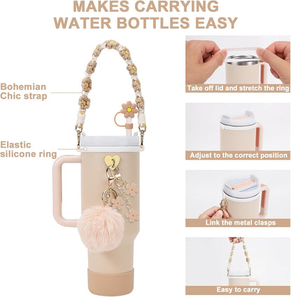 Stanley Cup Accessories Set - Water Bottle Handle Strap, Silicone Boot & Straw Cover for 40oz/30oz Tumbler