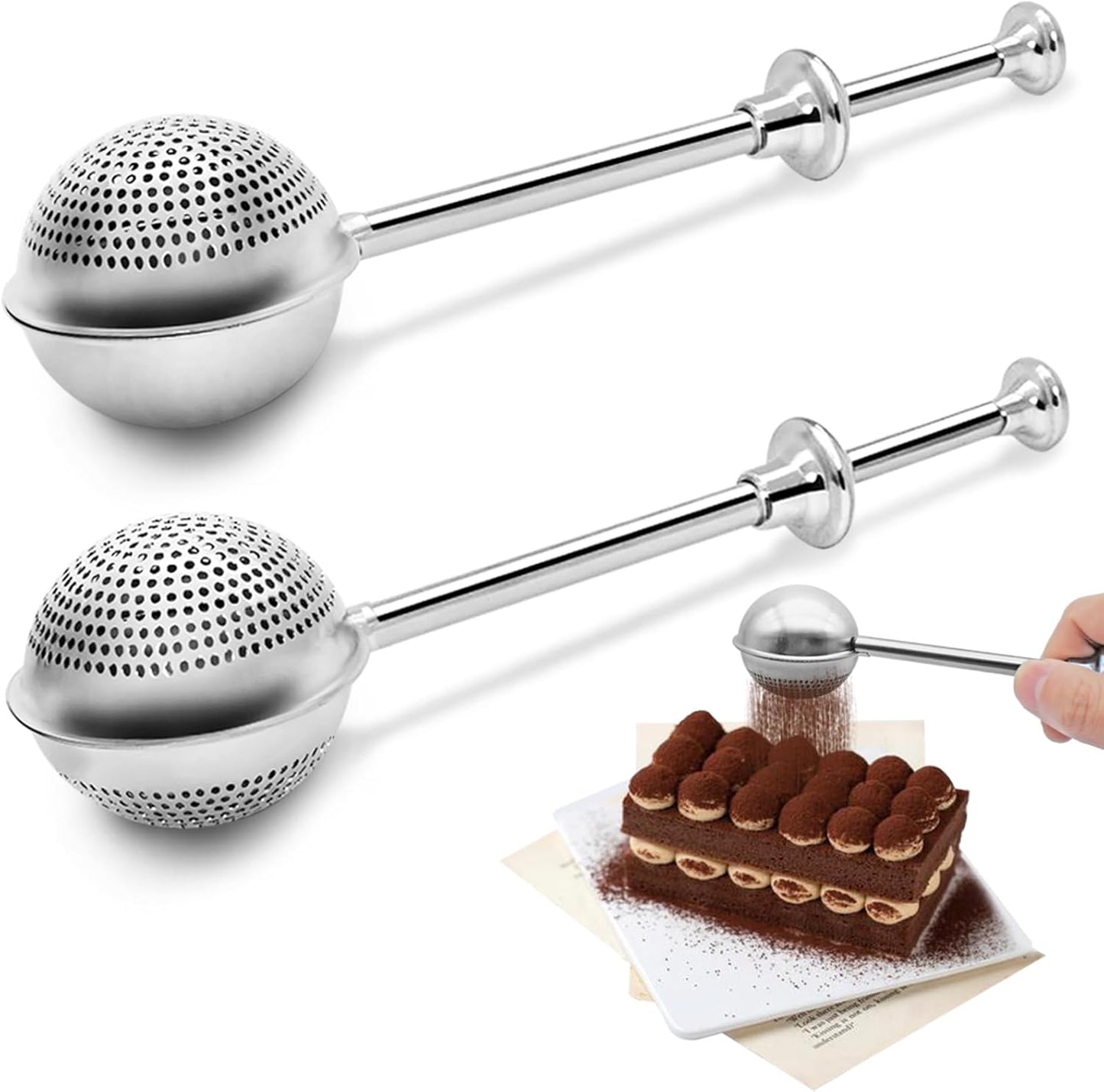 SENHAI 2 PCS Stainless Steel Flour Sifter - Perfect for Baking & Powdered Sugar Shaking | Half-Hole & Full-Hole Design