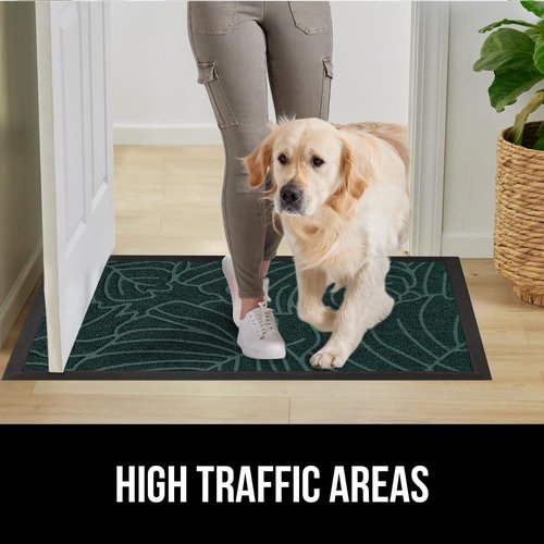 GORILLA GRIP 100% Waterproof All-Season WeatherMAX Doormat, 60x24, US Designed Natural Rubber, Stain and Fade Resistant, Low Profile Indoor Outdoor Door Mats, Easy Clean Patio Mat, Green Palm