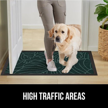 GORILLA GRIP 100% Waterproof All-Season WeatherMAX Doormat, 60x24, US Designed Natural Rubber, Stain and Fade Resistant, Low Profile Indoor Outdoor Door Mats, Easy Clean Patio Mat, Green Palm