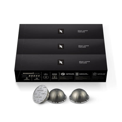 Nespresso Capsules Vertuo, Fortado Gran Lungo Americano, Dark Roast Espresso Coffee, 30 Count Coffee Pods, Brews 5.0oz.