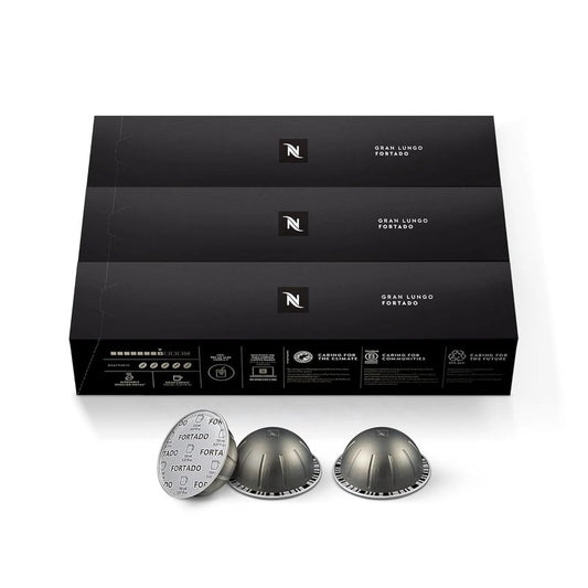 Nespresso Capsules Vertuo, Fortado Gran Lungo Americano, Dark Roast Espresso Coffee, 30 Count Coffee Pods, Brews 5.0oz.