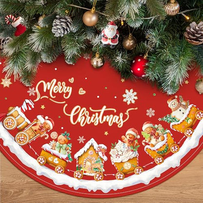 Gingerbread Man Christmas Tree Skirt 48 Inch Red & Brown Holiday Decor