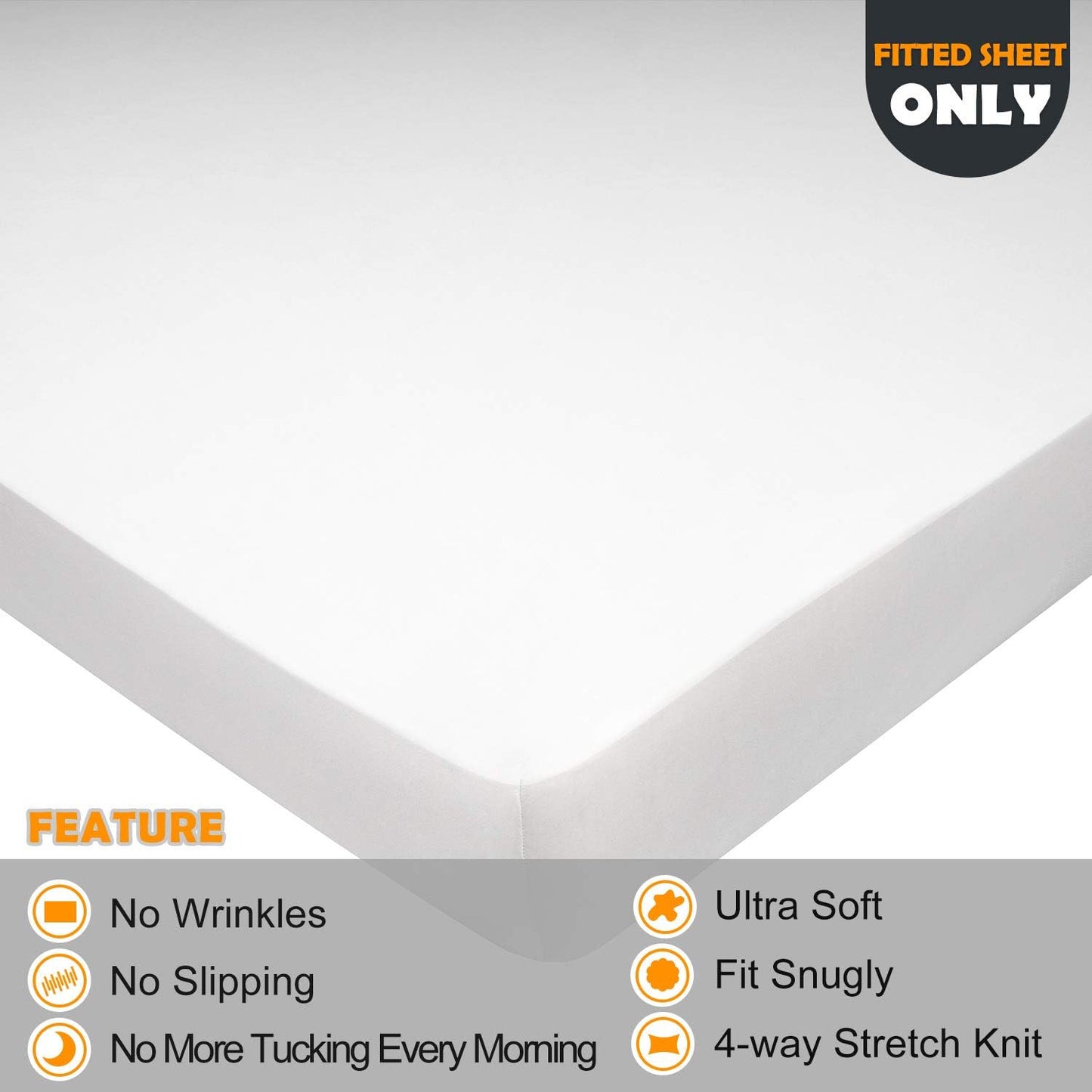 Soft Stretch Queen Size Fitted Sheet - Cozy Jersey Knit, 4-Way Stretch, Deep Fit (5"-16") | White