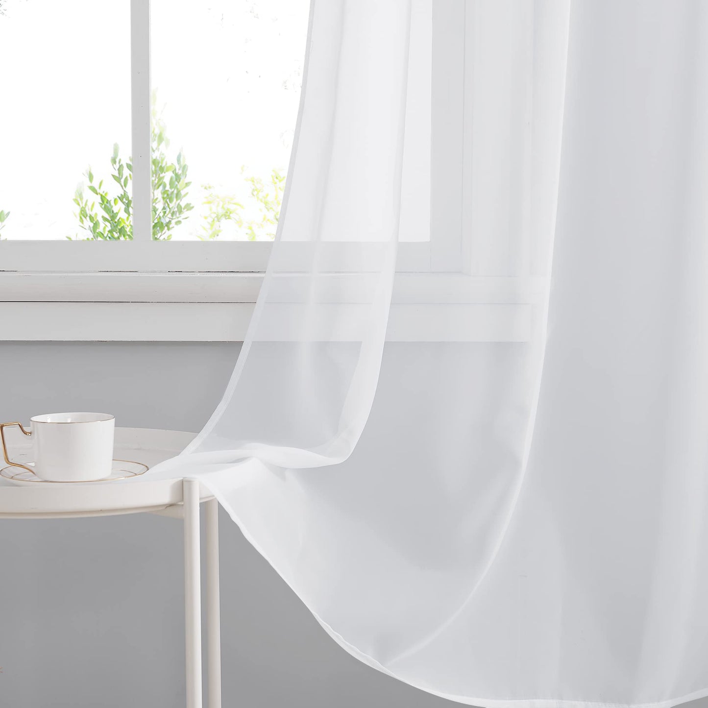 RYB HOME White Sheer Curtains 96 inches Long 4 Panels Set for Living Room, Light Filtering Voile Window Drapes with Grommet for Bedroom, W 54" x L 96"