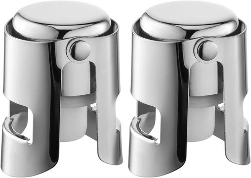 Champagne Stoppers with Stainless Steel Champagne Saver with Food Grade Silicone Leak proof Keep Fresh Suitable for Champagne, Cava, Prosecco and Sparkling (Silver, 2 Pack)