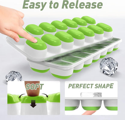 Skiennix Ice Cube Tray Set - 3 Durable Stackable Trays with Lids for Easy Ice Release | 42 Cubes