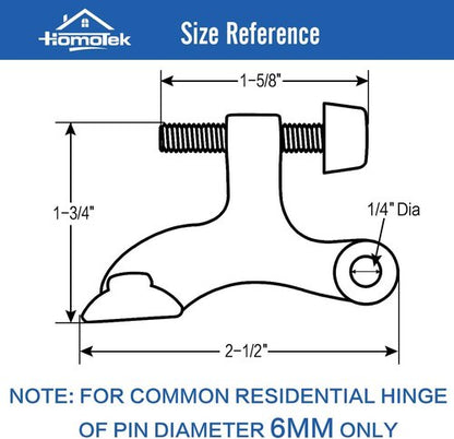 HOMOTEK Heavy Duty Adjustable Door Stopper - 2 Pack Black Hinge Pin Design | 2-1/2"x1-3/4" with Rubber Bumpers