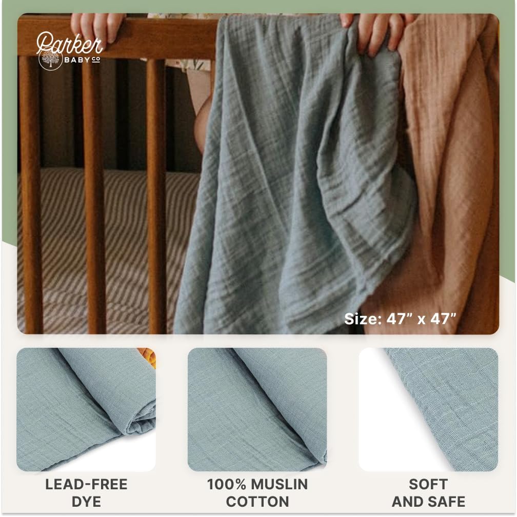 Parker Baby Co. Swaddle Blankets - 100% Cotton Muslin Pack of 3 for Baby Boys & Girls | Unisex Dune Set