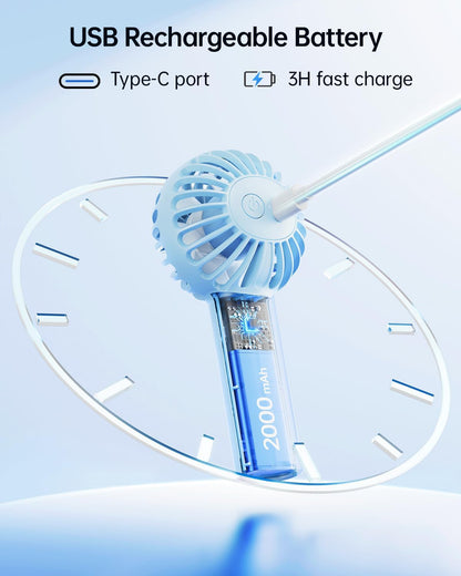 Sweetfull Mini Portable Fan - Rechargeable Handheld Fan with 3 Speeds | Cute Light Blue Design for Travel & Makeup