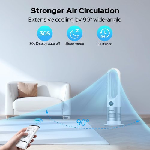 Bladeless Fan - 26" Tower Fan with Remote Control, 8 Speeds & 90° Oscillation | Quiet & Easy to Clean