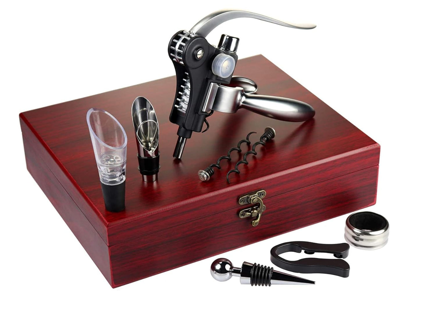 Wine Opener Set,Wine Bottle Opener Including Foil Cutter, Bottle Stopper Pourer and Extra Spiral,Wine Corkscrew Set,Gift box Opener Kit.