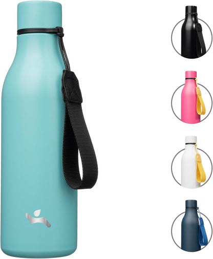Skiennix Insulated Water Bottle - 18 oz Double Wall Stainless Steel Flask with Strap | Turquoise