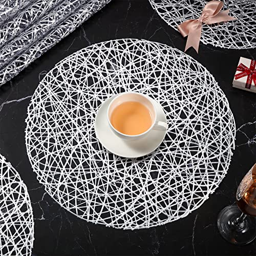 Silver Round Placemats 15 Inch Vinyl Set of 12 - Hollow Out Design