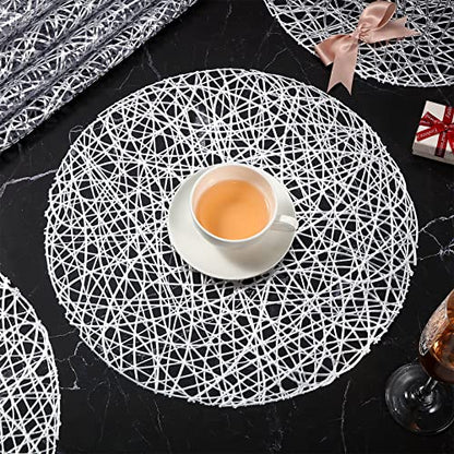 Silver Round Placemats 15 Inch Vinyl Set of 12 - Hollow Out Design
