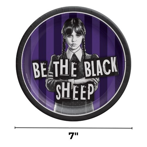 Amscan Black & Purple Wednesday Round Paper Plates (7") Pack of 8 - Vibrant Party Tableware for Birthdays, Celebrations & Events