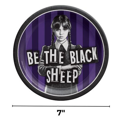 Amscan Black & Purple Wednesday Round Paper Plates (7") Pack of 8 - Vibrant Party Tableware for Birthdays, Celebrations & Events