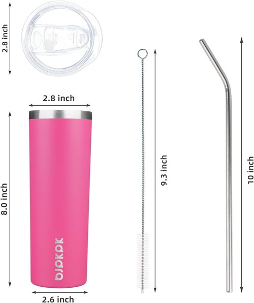 BJPKPK 20oz Insulated Skinny Tumblers - Stainless Steel Travel Coffee Cups | Turquoise & Pink