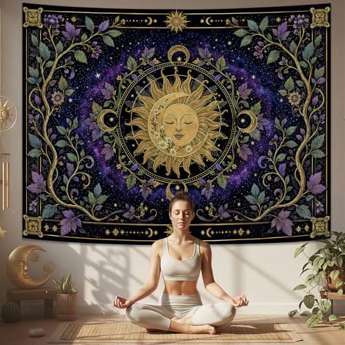 Fungarth Boho Sun and Moon Vintage Hippie Tapestry 60x44 Inch Midnight Purple