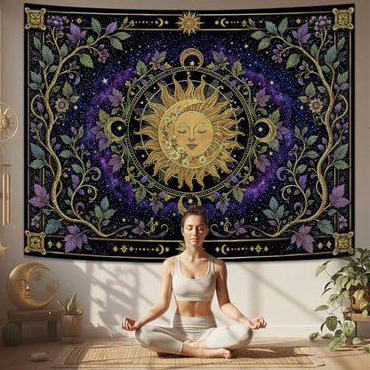 Fungarth Boho Sun and Moon Vintage Hippie Tapestry 60x44 Inch Midnight Purple