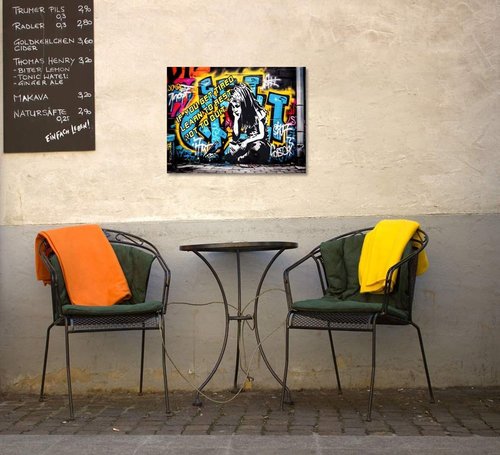 Banksy Graffiti Canvas Wall Art - Colorful Framed Street Art Poster for Living Room | 12x16 Inch Ready to Hang