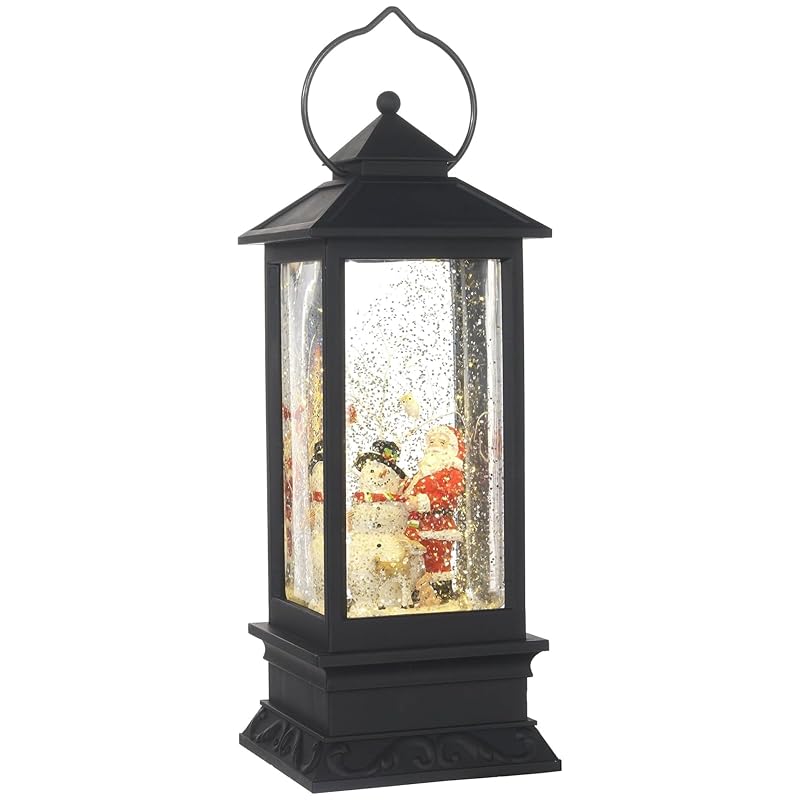Lighted Snow Globe Lantern - 11 Inch Santa & Snowman Water Globe