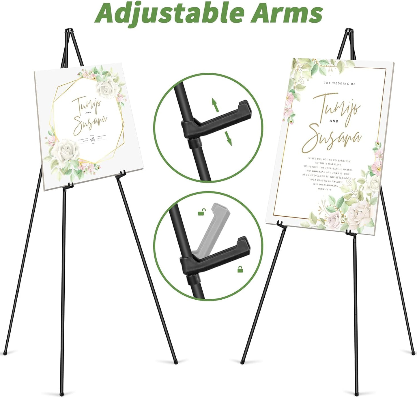 PUJIANG 63" Metal Easel Stand - 3 Pack Display for Pictures, Signs & Art | Includes Carrying Bag