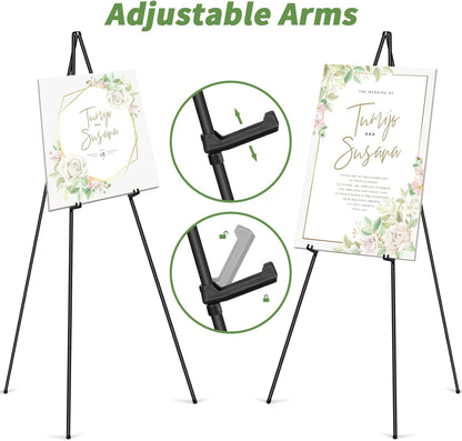 PUJIANG 63" Metal Easel Stand - 3 Pack Display for Pictures, Signs & Art | Includes Carrying Bag