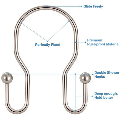 24 Pack Double Shower Curtain Hooks Rings, TENOVEL Double Sided Shower Curtain Hooks Rust Proof for Shower Curtain, Stainless Steel Bathroom Shower Hangers Rings for Shower Rods, Brushed Nickel