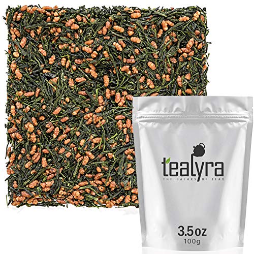 Tealyra - Imperial Gyokuro Genmaicha - Japanese Loose Leaf Tea - Gen Mai Cha Green Tea with Brown Roasted Rice - Caffeine Level Low - 100g (3.5-ounce)