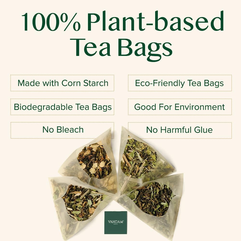 VAHDAM, Mint Green Tea Bags (30 Count) 100% Pure Leaf Tea, High Grown, Low Caffeine, Non GMO, Gluten Free | Individually Wrapped Plant-Based Pyramid Tea Bags | Direct from Source