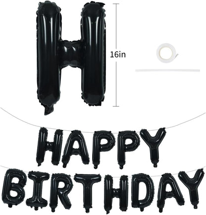 TONIFUL Black Happy Birthday Balloons Banner - 16 Inch Mylar Foil Letters for Adult Celebrations