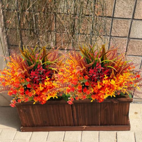 Artificial Fall Plants Flowers Set - 6 Mix Styles, UV Resistant Outdoor Faux Flowers for Porch & Garden