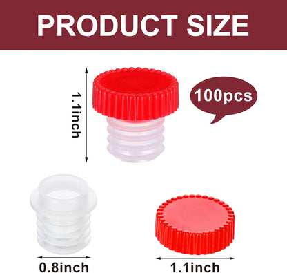 Slow Wine Pourer Spout for Corked Bottles Valentine's Day Pour and Seal Plastic Wine Pourers with Lid for Storing Precise Pouring Valentine's Day Restaurant Supplies(Red,100 Pcs)