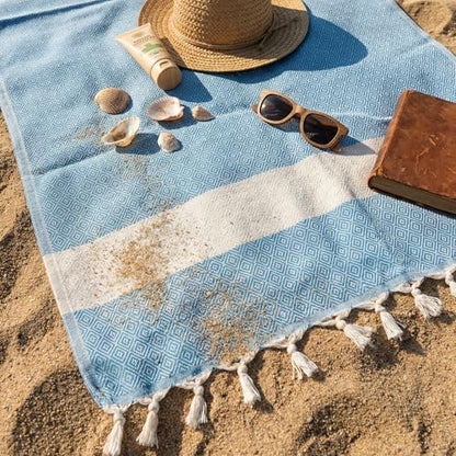 Turkish Cotton Beach Towel - Quick Dry Diamond Weave in Turquoise - 40x70 Inches
