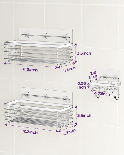 ODesign Shower Caddy - 3 Pack Stainless Steel Wall-Mounted Shelves | No Drilling, Rustproof, Silver