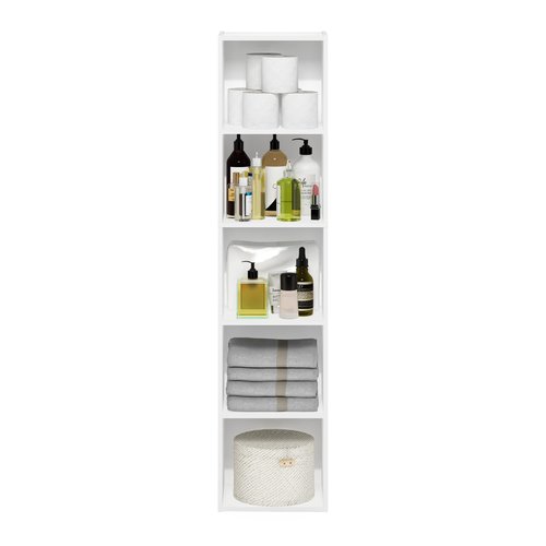 Furinno PASIR Book Shelf, 5-Tier Modern Bookshelf, Open Shelves Bookcase 9 x 12 x 52, Easy Assembly, for Living Room, Bedroom, Home Office, White