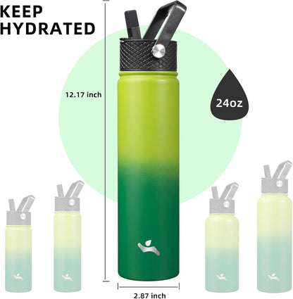 Skiennix Insulated Water Bottle - 24oz Stainless Steel Sport Bottle with 3 Lids | Bamboo Grove Design