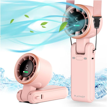 PlayHot Portable Handheld Turbo Fan - 5-Speed Rechargeable 5000mAh Battery | Lightweight 0.6lb 3-in-1 Fan (Pink)