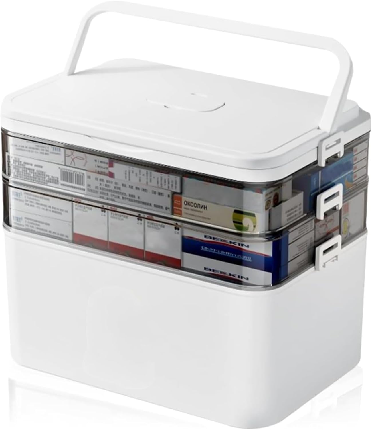Skiennix 3-Tier Medicine Organizer - Portable Medical Cabinet with Handle & Snap Locks, Includes 6-Compartment Pill Storage